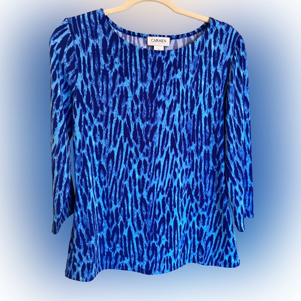 Carmen Marc Valvo Vibrant Blue Animal Print Top